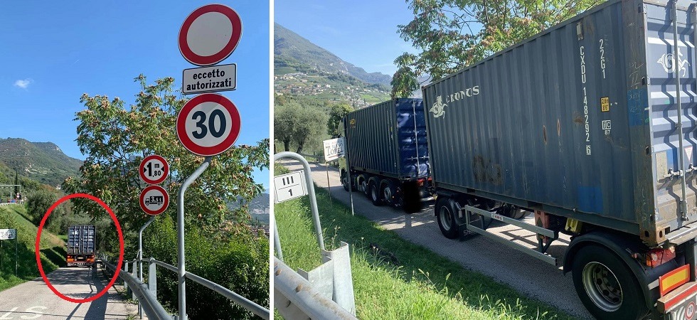 Foto Andrea Zucchelli L’autista del camion segue le indicazioni del navigatore ma finisce incastrato